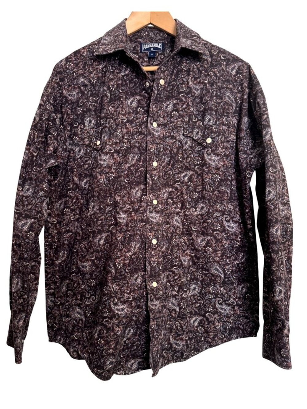 Panhandle Dark Paisley Print Size Medium Long Sleeve Snap Button Up Shirt EUC